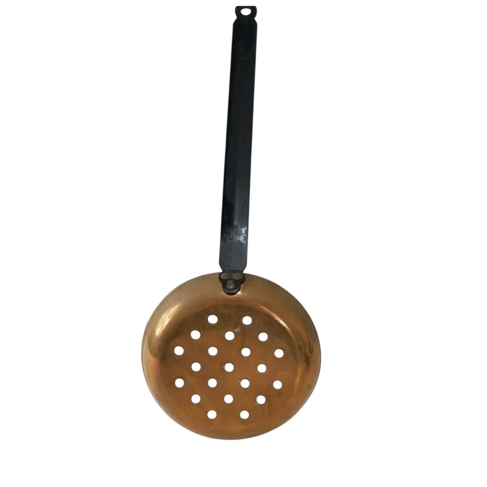 3‎ Vintage Copper & Brass Primitive Hanging Long Handle Skillet Dipper Strainer